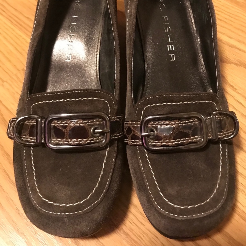 Marc Fisher Wedge Heels Buckle Loafers Suede 6.5